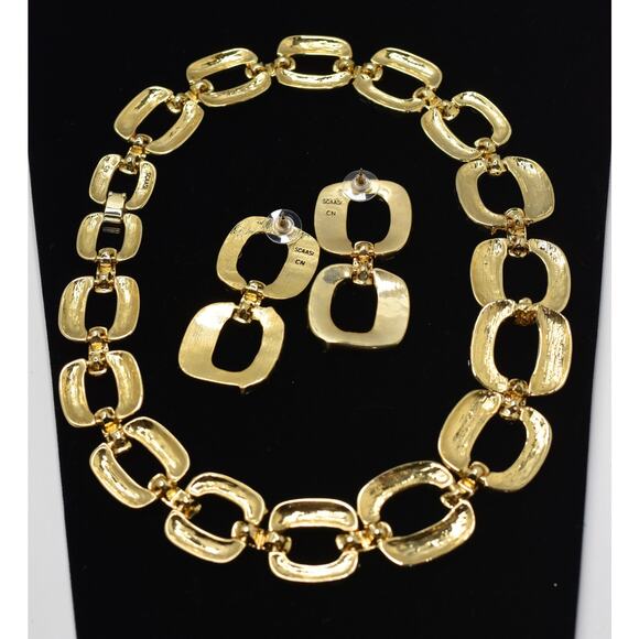 SCASSI Runway Haute Couture Rhinestone Gold Link Statement Necklace+Earring Set - Picture 3 of 7